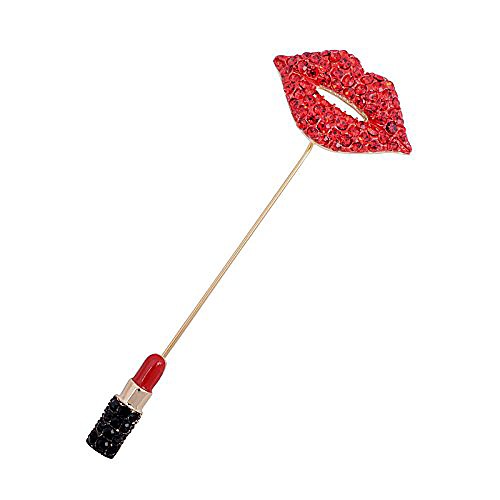 

obonnie gold tone red crystal lips lapel stick pin brooch cardigan hat scarf boutonniere stick tie pin (red)