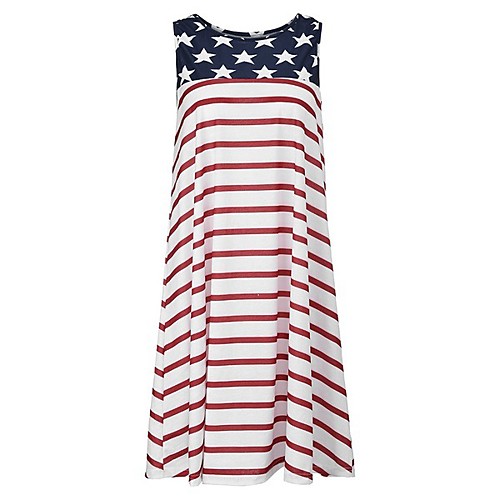 

2019 european and american stripes star flag pocket loose sleeveless round neck large swing dress independence day women