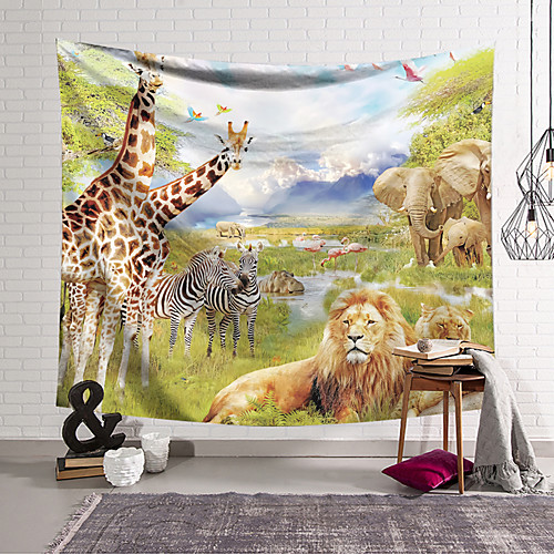 

Wall Tapestry Art Decor Blanket Curtain Hanging Home Bedroom Living Room Decoration Polyester Lion Giraffe Elephant Hippo Bathing Flamingo