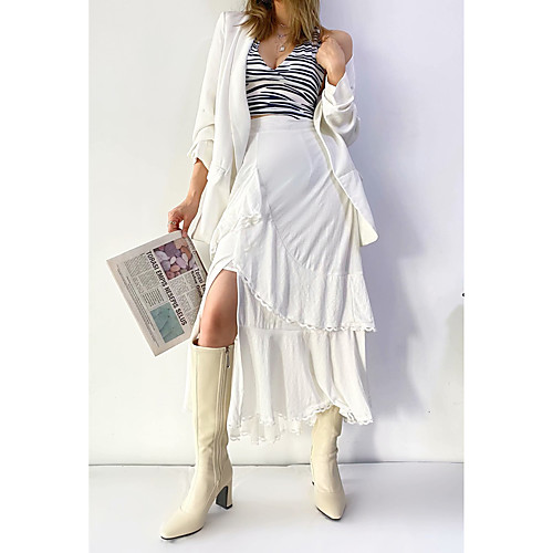

Women's Going out Weekend Vintage Sophisticated Skirts Solid Colored Split Ruffle White