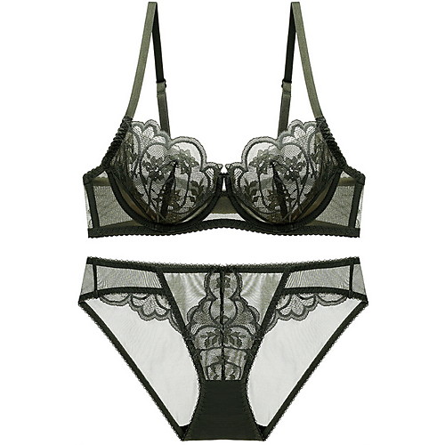

Women's Lace Bras 3/4 Cup Bra & Panty Set Lace White Black Red