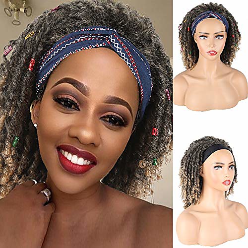 

aisaide dreadlock wigs box braided wigs for black women short ombre brown wig with headband attached nu faux locs crochet hair headband wig synthetic curly wigs scarf crochet dreads bob wigs 14 inch