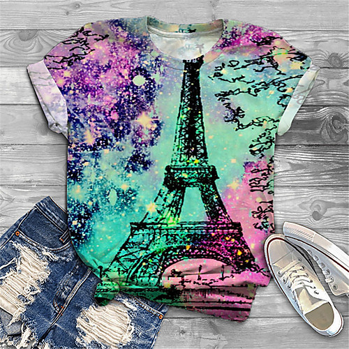 

Women's Plus Size Print Color Gradient Graphic T shirt Large Size Crewneck Short Sleeve Basic Tops XL XXL 3XL Green Big Size