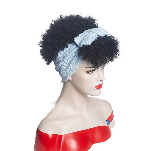 

foreign trade headscarf wigs black small volume explosive head wigs headgear hair with headscarf wig manufacturers supply