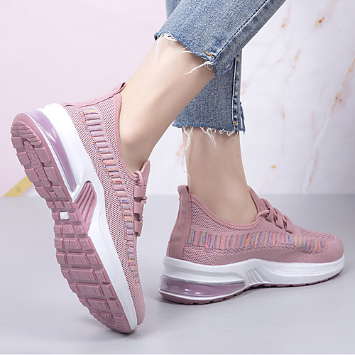 

Women's Sneakers Cuban Heel Round Toe Booties Ankle Boots Tissage Volant Lace-up Braided Pink / Grey Black Light Red