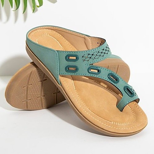 

Women's Sandals Wedge Heel Round Toe PU Solid Colored Pink Green Dark Blue