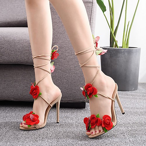 

Women's Heels Pumps Satin Flower Solid Colored Almond