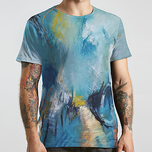 

Men's Unisex Tee T shirt 3D Print Graphic Prints Graffiti Plus Size Print Short Sleeve Casual Tops Basic Designer Big and Tall Blue