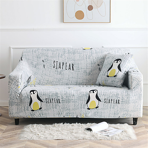 

Sofa Cover Stretch Slipcovers The Penguin Print Dustproof Super Soft Fabric Couch Cover Fit for 1 to 4 Cushion Couch and L Shape Sofa (You will Get 1 Throw Pillow Case as free Gift)