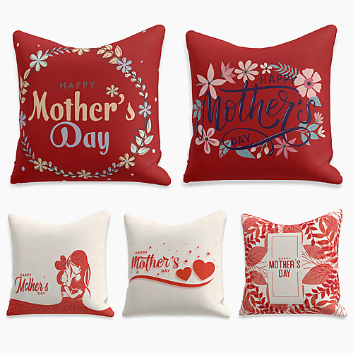 

Double Side Mother's Day 5PC Linen Soft Decorative Square Throw Pillow Cover Cushion Case Pillowcase for Sofa Bedroom 45 x 45 cm (18 x 18 Inch) Superior Quality Machine Washable Print Love