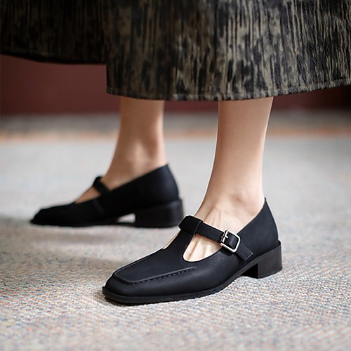 

Women's Loafers & Slip-Ons Chunky Heel Square Toe PU Synthetics Black Brown