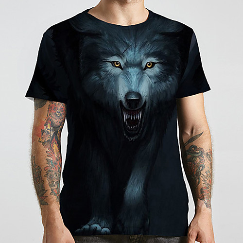

Men's Unisex Tee T shirt 3D Print Graphic Prints Wolf Plus Size Print Short Sleeve Casual Tops Basic Designer Big and Tall Black