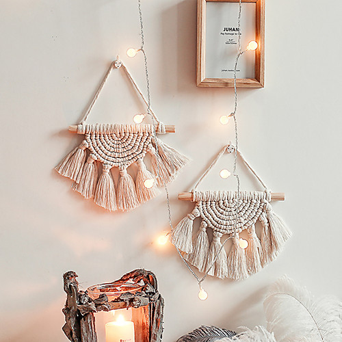 

1pc Hand Woven Macrame Wall Hanging Ornament Bohemian Boho Art Decor Home Bedroom Living Room Decoration Nordic Handmade Tassel Cotton 20x25cm