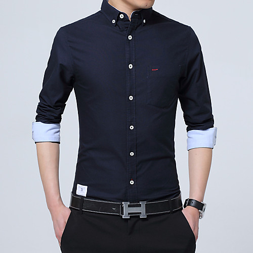 

Men's Shirt Solid Colored Button-Down Long Sleeve Casual Tops 100% Cotton Basic Casual Comfortable White Navy Blue Gray
