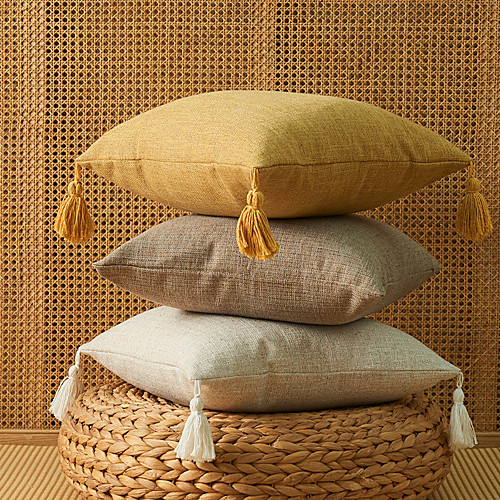 

japanese solid color cotton and linen tassel pillowcase home simple art style square pillow cushion cover without core