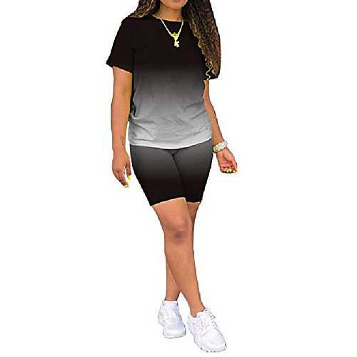 

tie dye short sets womens 2 piece outfits for women summer casual plus size short sleeve top bodydcon pants tracksuit black xxl