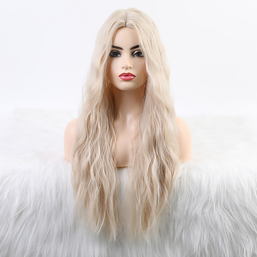 

Synthetic Wig Curly Neat Bang Wig Long Light Blonde Synthetic Hair 24 inch Women's Fashionable Design New Arrival Blonde