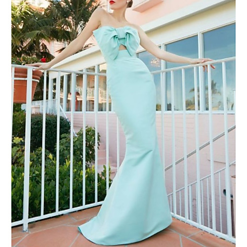 

Mermaid / Trumpet Beautiful Back Sexy Engagement Formal Evening Dress Strapless Sleeveless Floor Length Satin with Bow(s) 2021