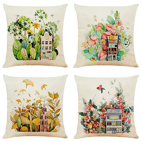 

Cushion Cover 4PCS Linen Soft Decorative Square Throw Pillow Cover Cushion Case Pillowcase for Sofa Bedroom 45 x 45 cm (18 x 18 Inch) Superior Quality Machine Washable