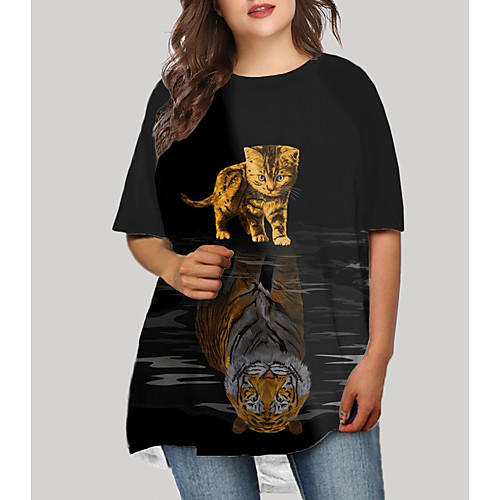 

Women's Plus Size Dresses T Shirt Dress Tee Dress Short Mini Dress Half Sleeve Cat Graphic Animal Print Basic Fall Black XL XXL 3XL 4XL 5XL / Holiday