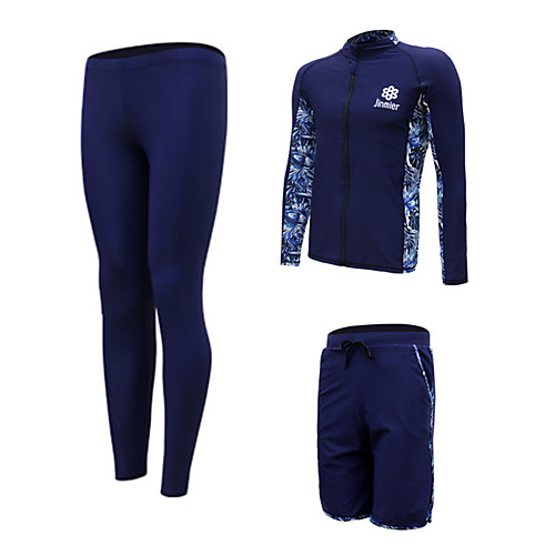 

Men's Rash Guard Dive Skin Suit Swimwear Quick Dry Breathable Long Sleeve 3-Piece Front Zip - Swimming Diving Surfing Floral / Botanical Autumn / Fall Spring Summer
