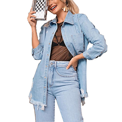 

european and american cross-border autumn and winter independent station hot sale tassel loose bag hip denim jacket amazon denim jacket women