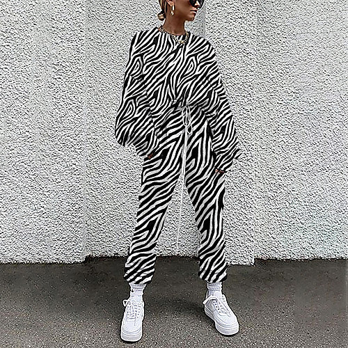 

Women's Streetwear Cinched Print Going out Casual / Daily Two Piece Set Sweatshirt Pant Drawstring Print Tops