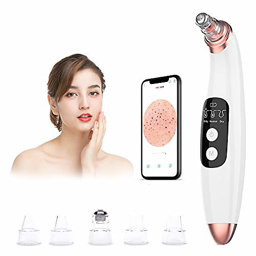 

blackhead remover vacuum pore cleaner with camera - acne extractor tool exfoliating machine removal beauty device with 3 adjustable suction power and 5 replacement probes usb rechargeable