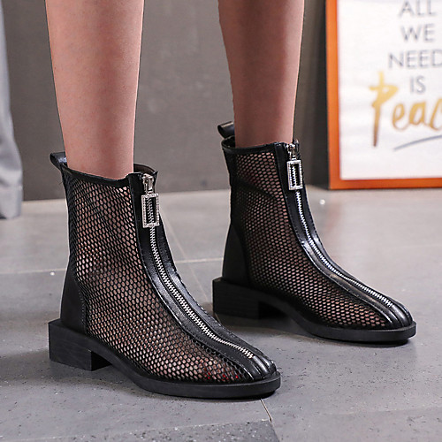 

Women's Sandals Block Heel Round Toe Mesh Tissage Volant Lace Check Solid Colored White Black