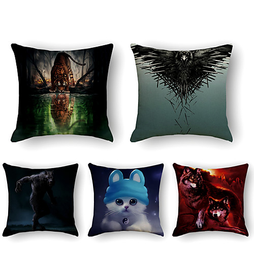 

Cushion Cover 5PC Linen Soft Decorative Square Throw Pillow Cover Cushion Case Pillowcase for Sofa Bedroom 45 x 45 cm (18 x 18 Inch) Superior Quality Machine Washable Water Mirror