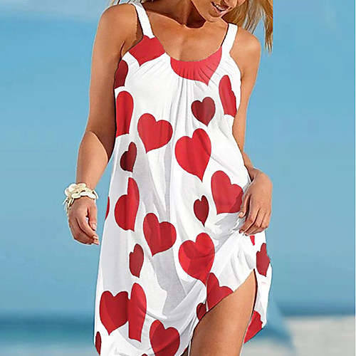 

Women's Strap Dress Short Mini Dress Sleeveless Flower LOVE Print Spring Summer Halter Neck Casual Loose 2021 S M L XL XXL / Beach