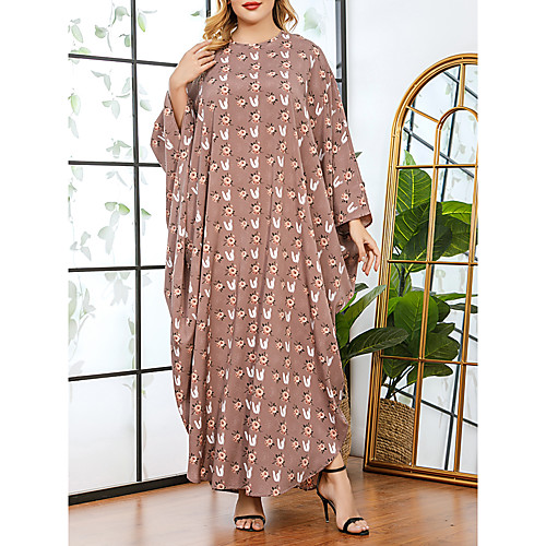 

Women's Plus Size Dresses Swing Dress Maxi long Dress Batwing Sleeve Long Sleeve Floral Print Casual Spring & Fall One Size / vacation dresses / Loose
