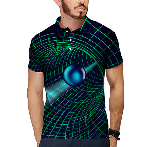 

Men's Polo 3D Print 3D Graphic Prints Button-Down Print Short Sleeve Daily Tops Casual Designer Big and Tall Blue