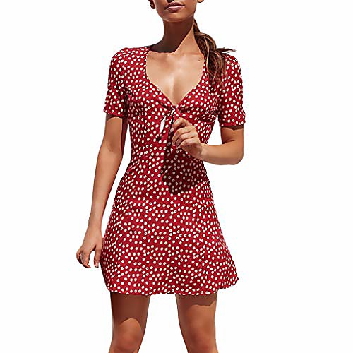 

zefotim womens party summer mini dress ladies short sleeve bodycon beach dot sundress(red,medium)