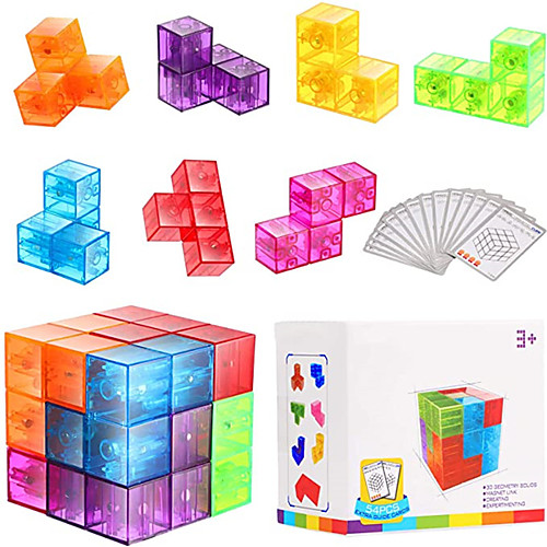 

YongJun 3D Puzzle Cubes Transparent Magnetic Cube Consists of 7 Magnetic Building Blocks with 54 Guide Cards 108 Splicing Challenges of Different Levels for Killing Time and Relieving Stress
