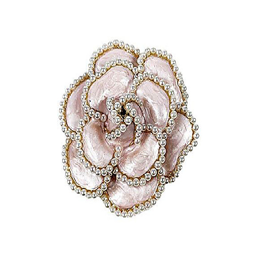 

fashion jewelry designer big immitation pearl classic round shape enamel camellia brooch pin for women(pink)