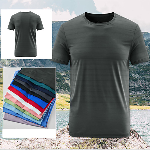 

Men's T shirt Hiking Tee shirt Short Sleeve Crew Neck Tee Tshirt Top Outdoor Lightweight Breathable Quick Dry Stretchy Autumn / Fall Spring POLY Solid Color White Black Red Fishing Climbing Beach