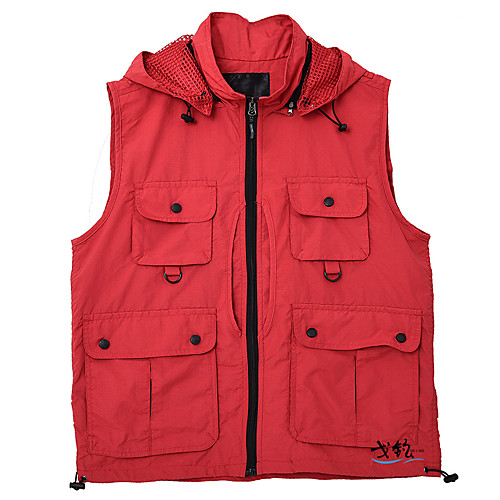 

Men's Hiking Vest / Gilet Fishing Vest Sleeveless Jacket Top Outdoor UV Sun Protection Ultraviolet Resistant Multi-Pockets Quick Dry Autumn / Fall Spring Polyester Solid Color Black Red Army Green