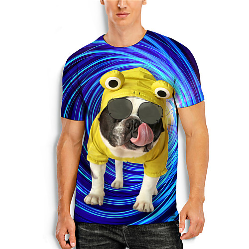 

Men's Tees T shirt 3D Print Dog Graphic Prints Animal Print Short Sleeve Daily Tops Casual Designer Big and Tall Blue