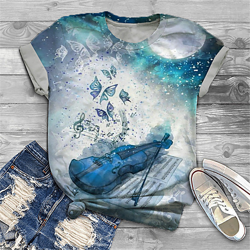 

Women's Plus Size Print Graphic Butterfly T shirt Large Size Crewneck Short Sleeve Basic Tops XL XXL 3XL Blue Big Size