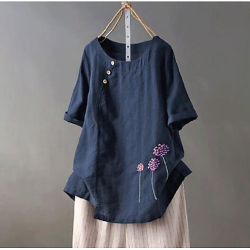 

hot new 2020 summer aliexpress hot sale retro cotton and linen embroidery casual short sleeve women's large number of spots