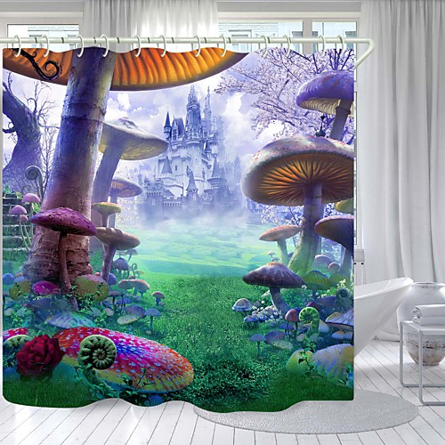 

Castle Mushroom Digital Printing Shower Curtain Shower Curtains Hooks Modern Polyester New Design