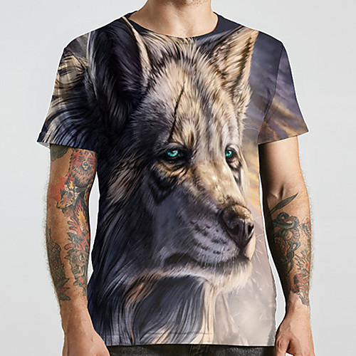 

Men's Unisex Tee T shirt 3D Print Graphic Prints Wolf Plus Size Print Short Sleeve Casual Tops Basic Designer Big and Tall Gray