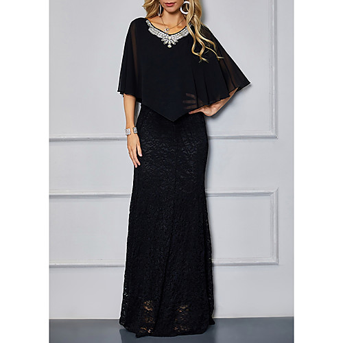 

Women's Sheath Dress Maxi long Dress Black Half Sleeve Solid Color Layered Fall Summer V Neck Elegant Casual 2021 S M L XL XXL