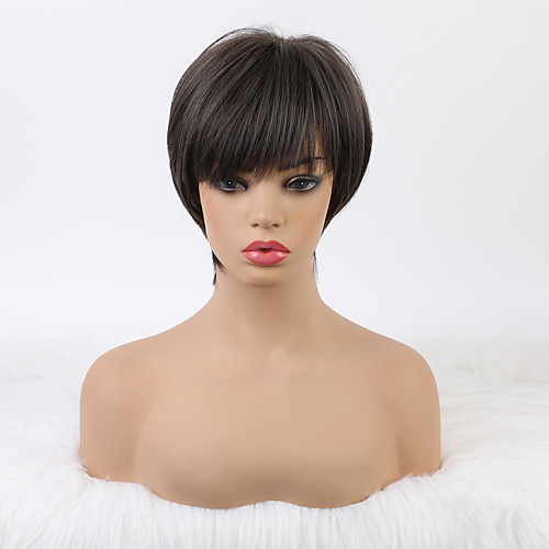 

Cosplay Costume Wig Synthetic Wig Cosplay Wig Natural Straight Silky Straight With Bangs Wig 10 inch Dark Brown Synthetic Hair 16 inch Women's Fashionable Design Classic New Arrival Dark Brown Ombre