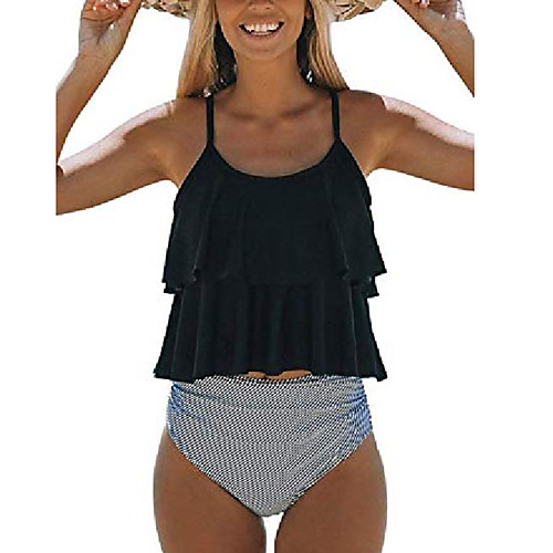 

Women's Bikini Beach Wear Swimsuit Ruffle Black-diagonal Red-Coconut Swimwear Bathing Suits / 2 Piece