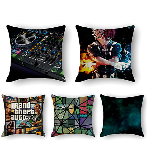 

Cushion Cover 5PCS Linen Soft Print Square Throw Pillow Cover Cushion Case Pillowcase for Sofa Bedroom 45 x 45 cm (18 x 18 Inch) Superior Quality Mashine Washable