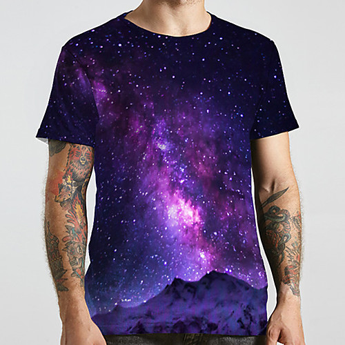 

Men's Unisex Tee T shirt 3D Print Galaxy Graphic Prints Plus Size Print Short Sleeve Casual Tops Basic Designer Big and Tall Blue