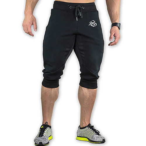 

men's cotton casual shorts 3/4 jogger capri pants breathable gym running pants with zipper pockets(gray l/tag 2xl)