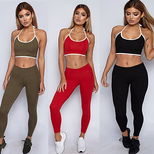 

Women's 2pcs Activewear Set Yoga Suit Off Shoulder Open Back Cropped Stripes Black Red Green Spandex Yoga Fitness Gym Workout Shorts Sports Bra Cropped Leggings Sleeveless Sport Activewear Tummy